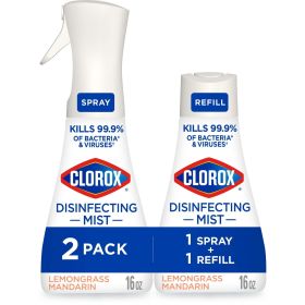 Clorox Disinfectant Mist, 1 Spray and 1 Refill, Lemongrass Mandarin, 16 fl oz, 2 Pack