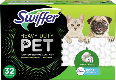 Swiffer Sweeper Pet Heavy Duty Dry Cloth Refills, Febreze Freshness, 32 Ct White Pads