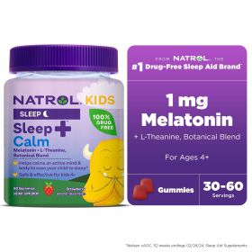 Natrol¬Æ Kids Sleep+‚Ñ¢ Calm, Melatonin and L-Theanine, Sleep Gummies for Kids, Strawberry Flavor, 60 Count