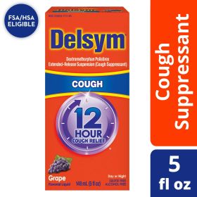 Delsym Adult 12 hour Cough Relief Medicine, Powerful Cough Relief for 12 Good Hours, Cough Suppressing Liquid, #1 Pharmacist Recommended, Grape Flavor