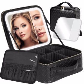 Travel Makeup Bag With Light Up Mirror, With 2X3X Magnifying Mirror And Adjustable Partitions, Portable Makeup Storage Box With 3 Color Lights For Cos